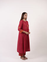 Pink Hand-Embroidered Chanderi Kurta