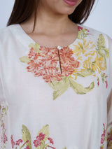 White Floral Hand Block Printed Chanderi Kurta