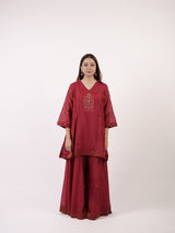 Maroon Hand-Embroidered Chanderi Kurta & Sharara Co-ord Set