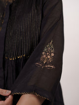 Black Pintuck & Zari Hand-Embroidered Chanderi Kurta