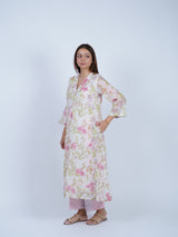 White Floral Hand Block Printed Chanderi Kurta