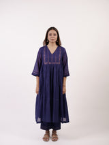 Blue Floral Motif & Zari Embroidered Festive Kurta