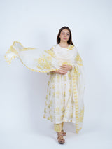 Yellow Floral Hand-Printed Chanderi Dupatta