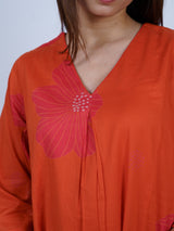 Rust Floral Screen-Printed Cotton Kurta