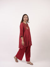 Maroon Hand-Embroidered Dupion Silk Tunic