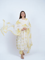 Yellow Floral Hand-Printed Chanderi Dupatta
