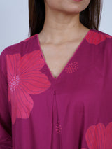 Pink Floral Screen-Printed Cotton Kurta