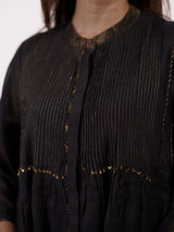 Black Pintuck & Zari Hand-Embroidered Chanderi Kurta