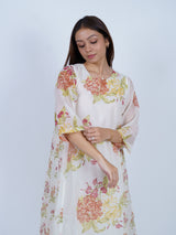 White Floral Hand Block Printed Chanderi Kurta