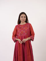 Pink & Orange Pittan Embroidered Chanderi Kurta