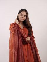 Dual-Tone Rust & Wine Silver-Gold Plated Zari Dupatta