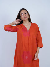 Rust Floral Screen-Printed Cotton Kurta