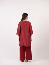 Maroon Hand-Embroidered Dupion Silk Tunic