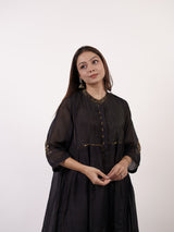 Black Pintuck & Zari Hand-Embroidered Chanderi Kurta