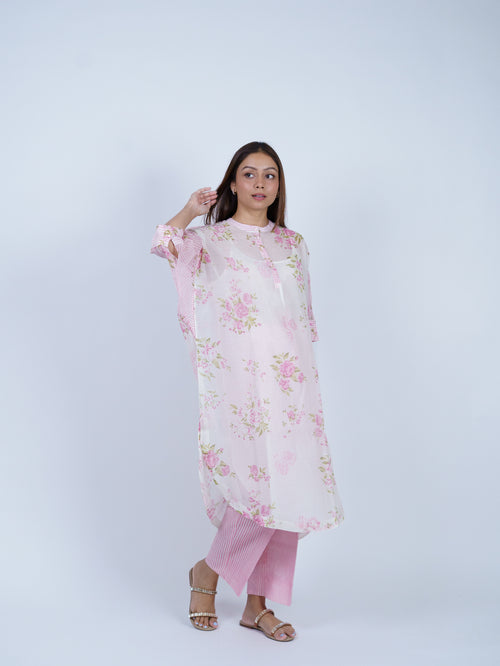 Pink Floral Hand Block Printed Chanderi Tunic