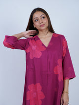 Pink Floral Screen-Printed Cotton Kurta