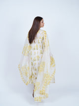 Yellow Floral Hand-Printed Chanderi Dupatta