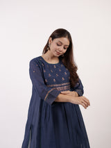 Blue Hand-Embroidered Chanderi Kurta