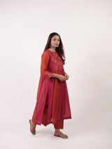 Pink & Orange Pittan Embroidered Chanderi Kurta