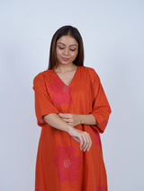 Rust Floral Screen-Printed Cotton Kurta