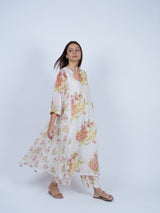 White Floral Hand Block Printed Chanderi Kurta