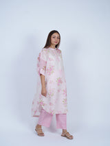 Pink Floral Hand Block Printed Chanderi Tunic