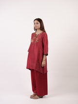Maroon Hand-Embroidered Dupion Silk Tunic