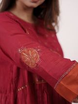 Pink Hand-Embroidered Chanderi Kurta