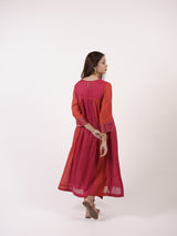 Pink & Orange Pittan Embroidered Chanderi Kurta