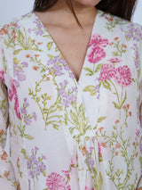 White Floral Hand Block Printed Chanderi Kurta