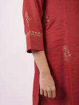 Red Hand-Embroidered Chanderi Kurta