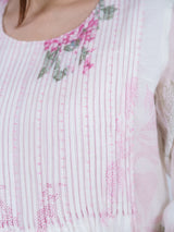 Pink Chanderi Round-Neck Floral Printed Flared Kurta