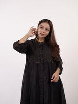 Black Pintuck & Zari Hand-Embroidered Chanderi Kurta