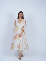White Floral Hand Block Printed Chanderi Kurta