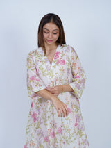 White Floral Hand Block Printed Chanderi Kurta