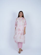 Pink Floral Hand Block Printed Chanderi Tunic