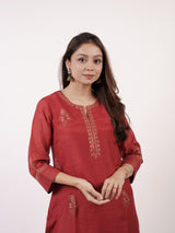 Red Hand-Embroidered Chanderi Kurta