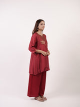 Maroon Hand-Embroidered Dupion Silk Tunic