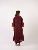 Maroon Hand-Embroidered Chanderi V-Neck Kurta