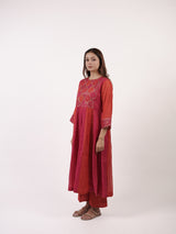 Pink & Orange Pittan Embroidered Chanderi Kurta