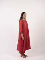 Pink & Orange Pittan Embroidered Chanderi Kurta