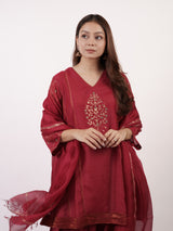 Maroon Kota Silk Dupatta