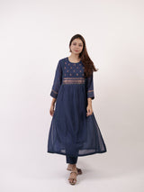 Blue Hand-Embroidered Chanderi Kurta