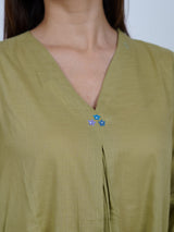 Green Hand-Embroidered Cotton Kurta