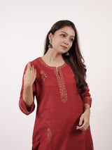 Red Hand-Embroidered Chanderi Kurta