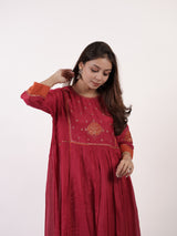 Pink Hand-Embroidered Chanderi Kurta