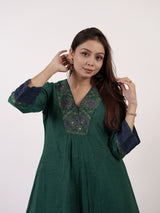 Green Hand-Embroidered Chanderi Kurta
