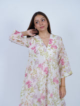 White Floral Hand Block Printed Chanderi Kurta