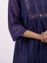 Blue Floral Motif & Zari Embroidered Festive Kurta