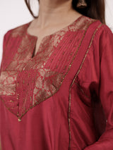Maroon Hand-Embroidered Dupion Silk Tunic